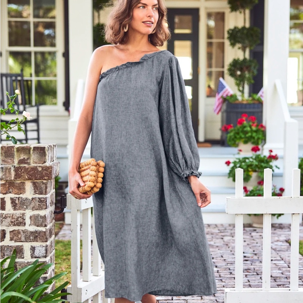 LAKE Milly Midi Dress in Navy Linen